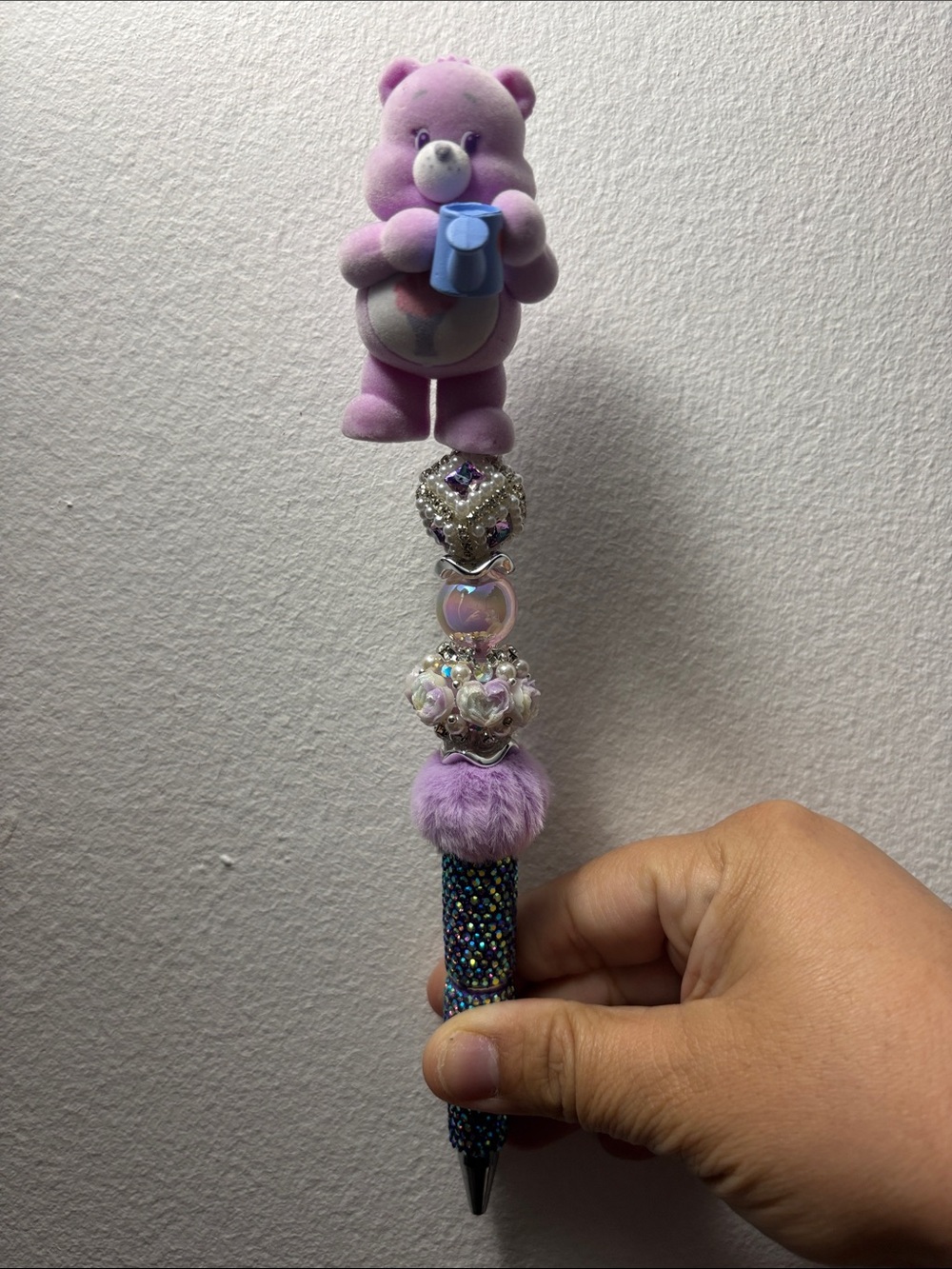 Plush Purple Bear Beaded Kids Pen - Cute Purple Accessory